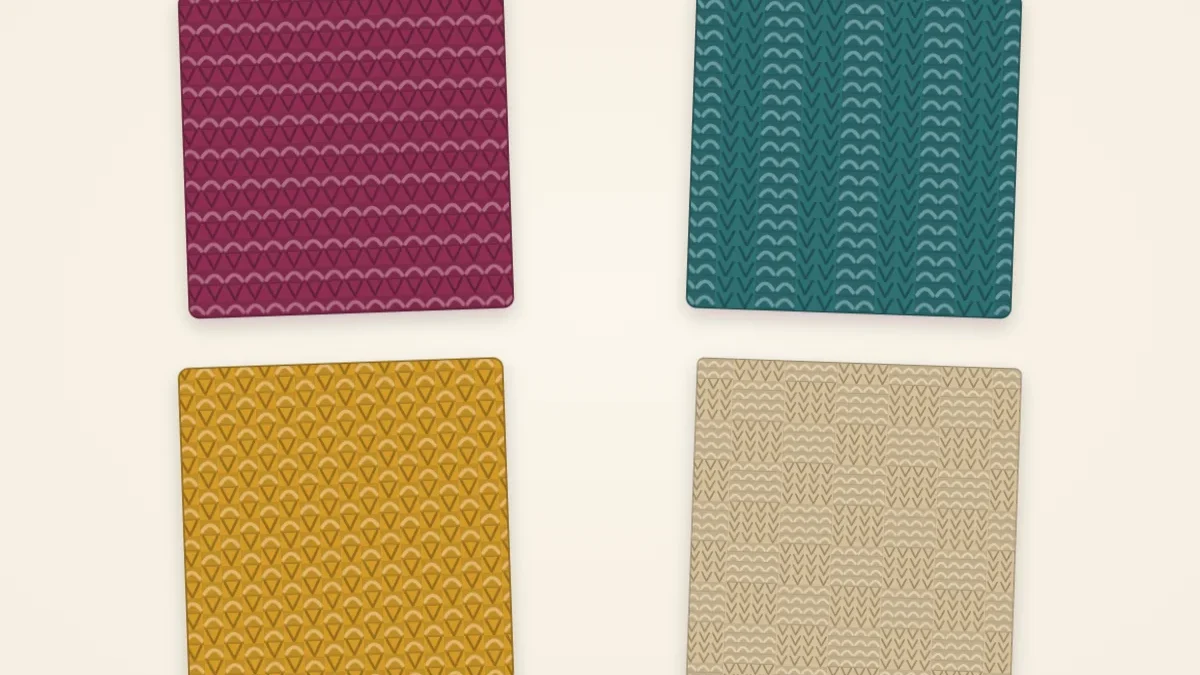 Four knitted swatches arranged in a grid: garter, rib, seed stitch and basketweave