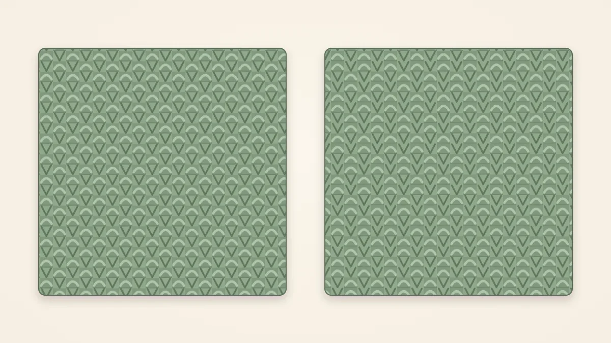 Two swatches side by side in the same sage yarn: seed stitch on the left, moss stitch on the right